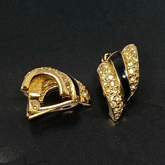 Christian DIOR Vintage earrings with crystals and black enamel - Picture 9 of 15